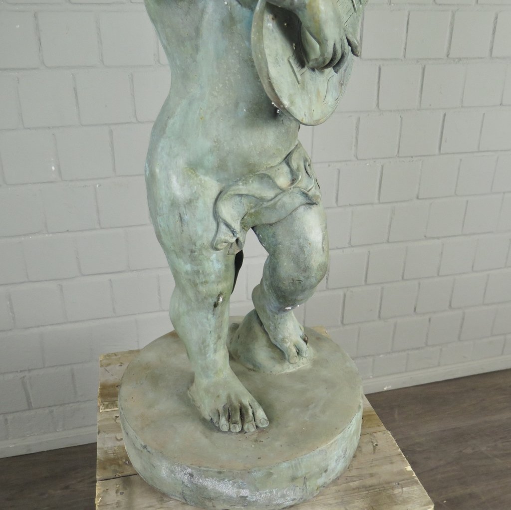 Skulptur Dekoration Putte mit Laute Bronze 0,84 m