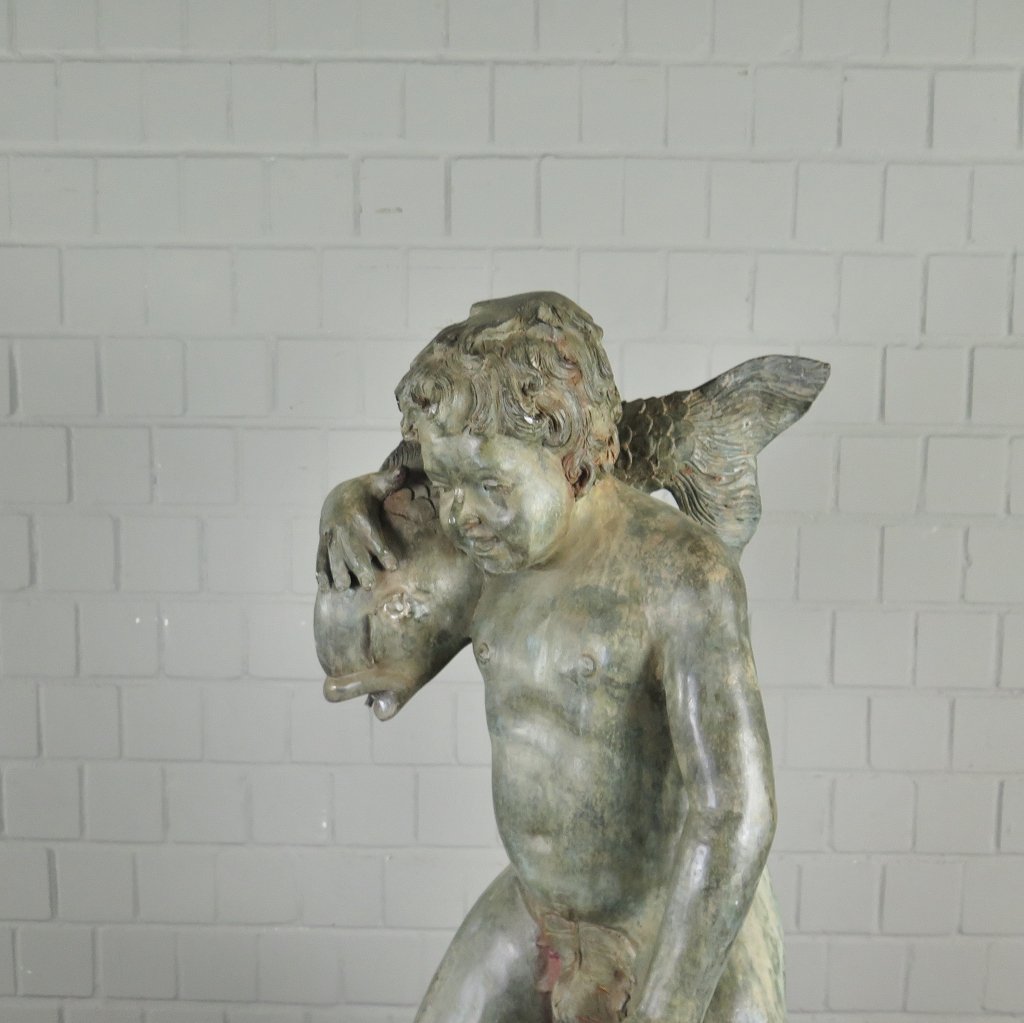 Wasserspeier Wasserspiel Putte auf Schildkröte Bronze 0,97 m