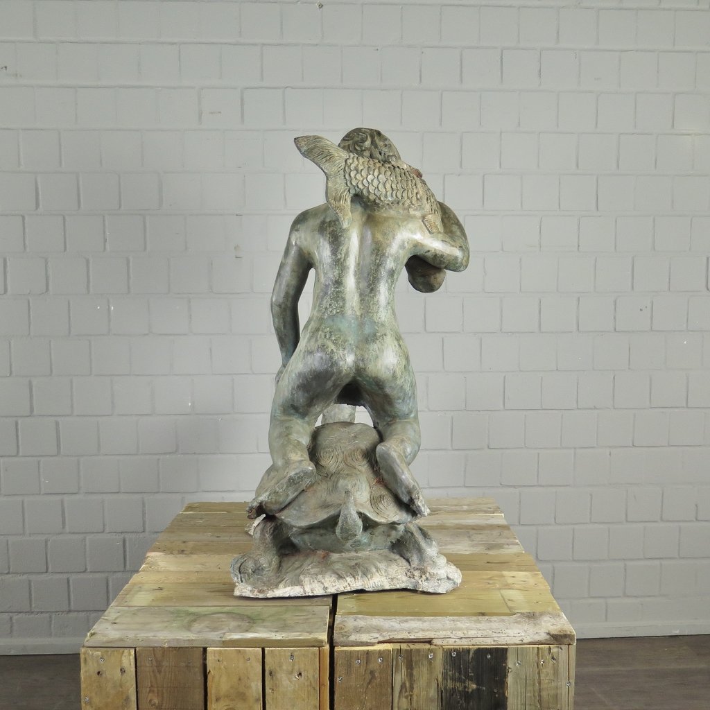 Wasserspeier Wasserspiel Putte auf Schildkröte Bronze 0,97 m