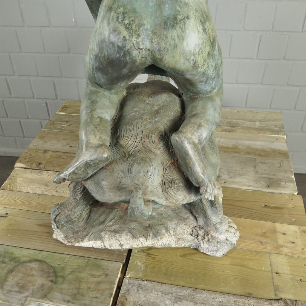 Wasserspeier Wasserspiel Putte auf Schildkröte Bronze 0,97 m
