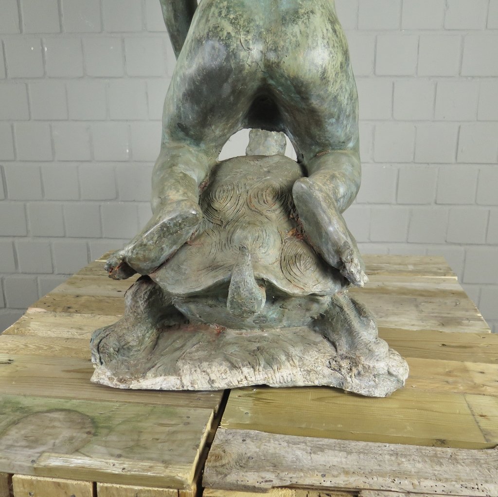 Wasserspeier Wasserspiel Putte auf Schildkröte Bronze 0,97 m