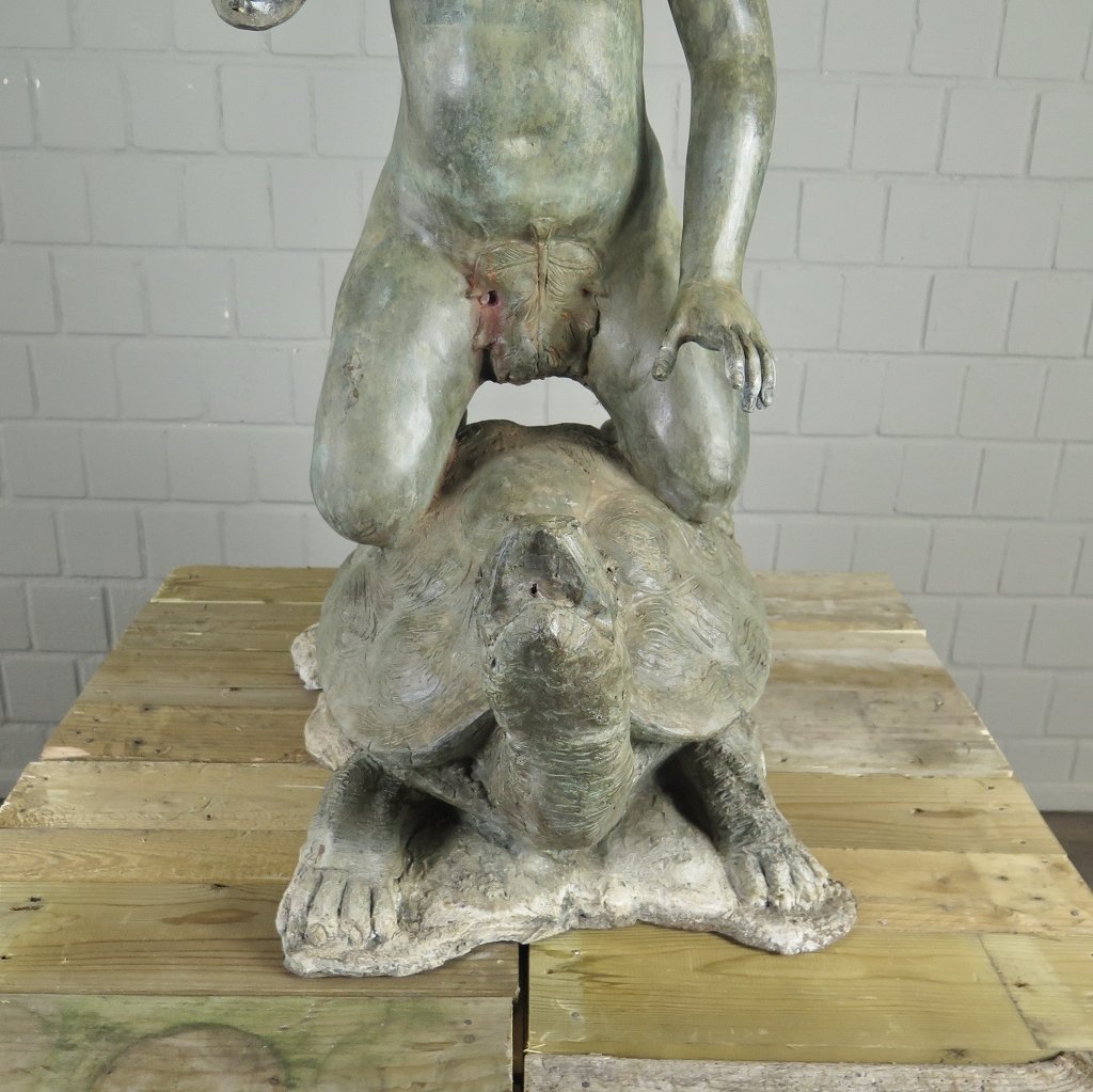 Wasserspeier Wasserspiel Putte auf Schildkröte Bronze 0,97 m