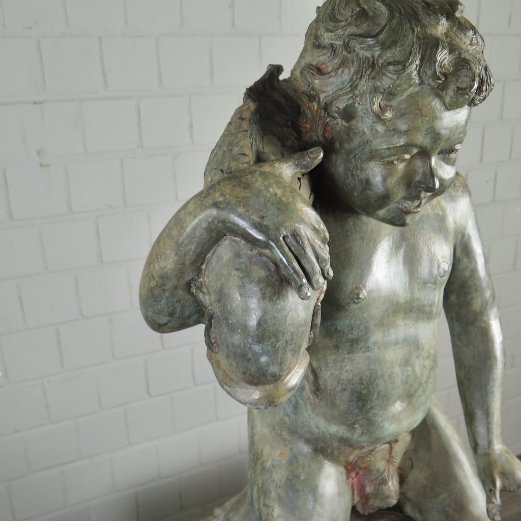 Wasserspeier Wasserspiel Putte auf Schildkröte Bronze 0,97 m