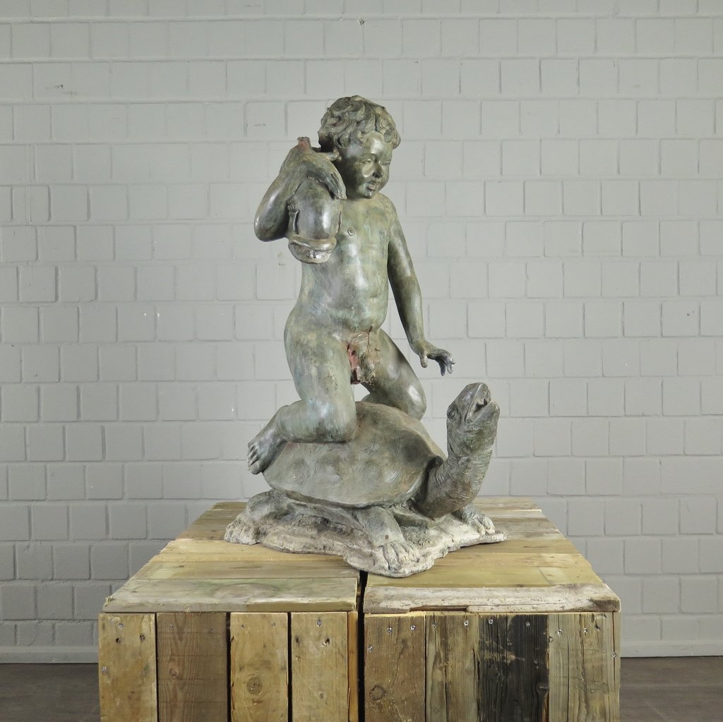 Wasserspeier Wasserspiel Putte auf Schildkröte Bronze 0,97 m