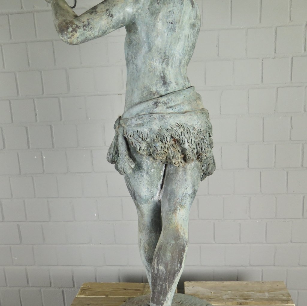 Skulptur Dekoration Musiker mit Tamburin Bronze 1,40 m
