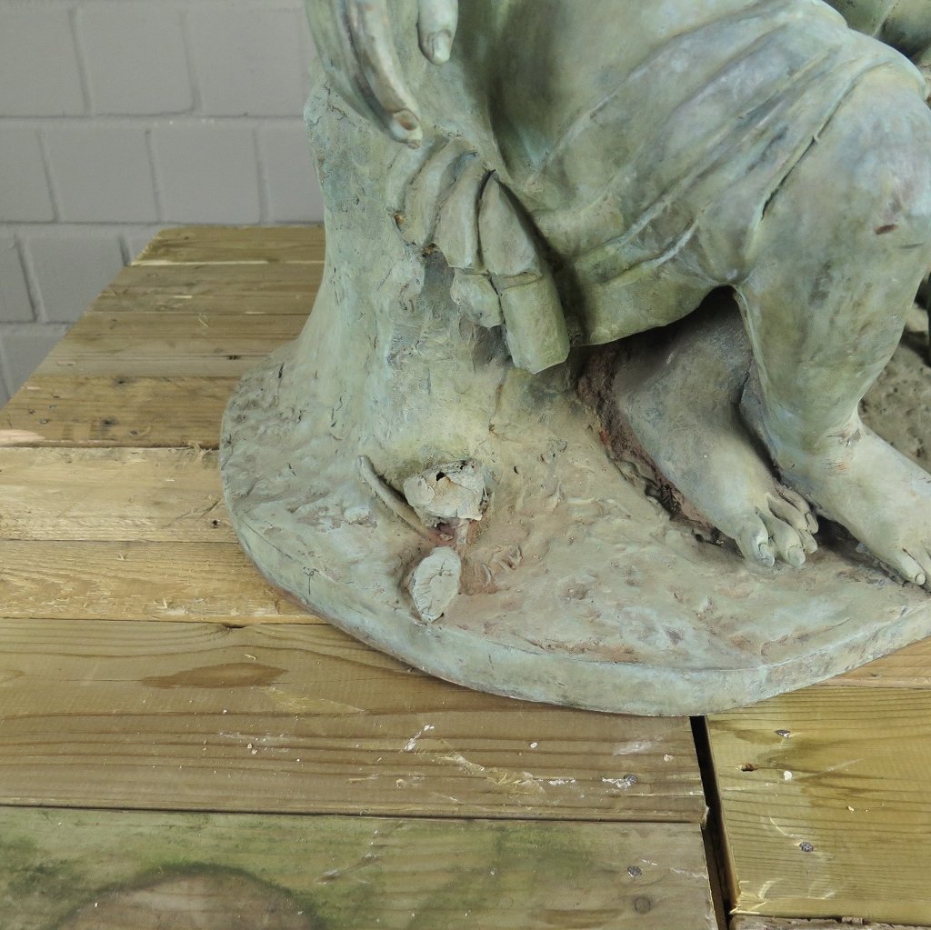 Skulptur Dekoration Mädchen mit Hund Bronze 0,75 m