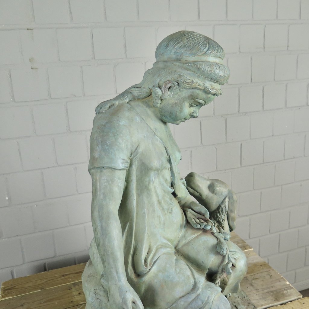Skulptur Dekoration Mädchen mit Hund Bronze 0,75 m