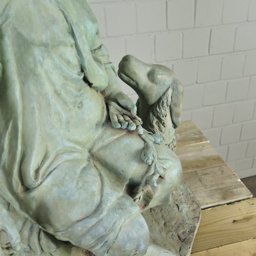 Skulptur Dekoration Mädchen mit Hund Bronze 0,75 m