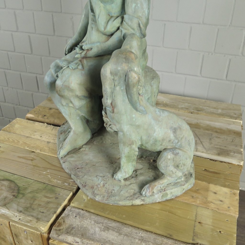Skulptur Dekoration Mädchen mit Hund Bronze 0,75 m
