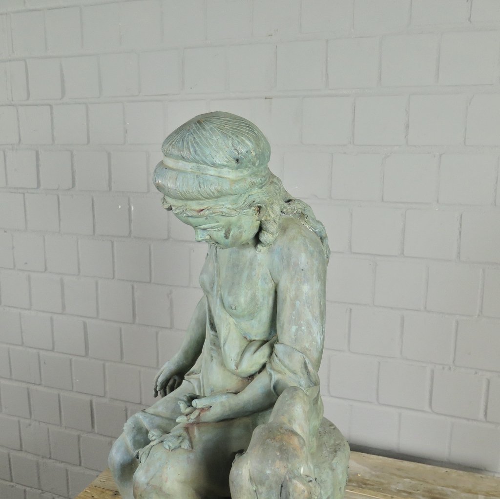 Skulptur Dekoration Mädchen mit Hund Bronze 0,75 m