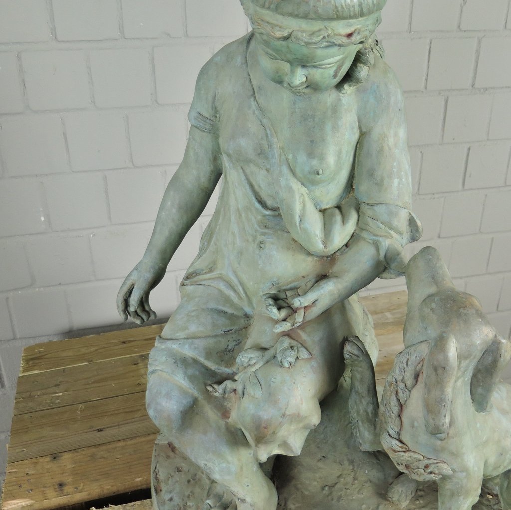 Skulptur Dekoration Mädchen mit Hund Bronze 0,75 m