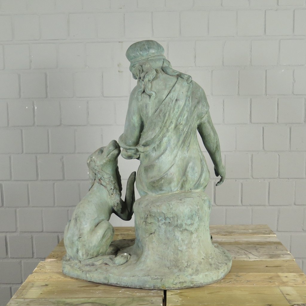 Skulptur Dekoration Mädchen mit Hund Bronze 0,75 m