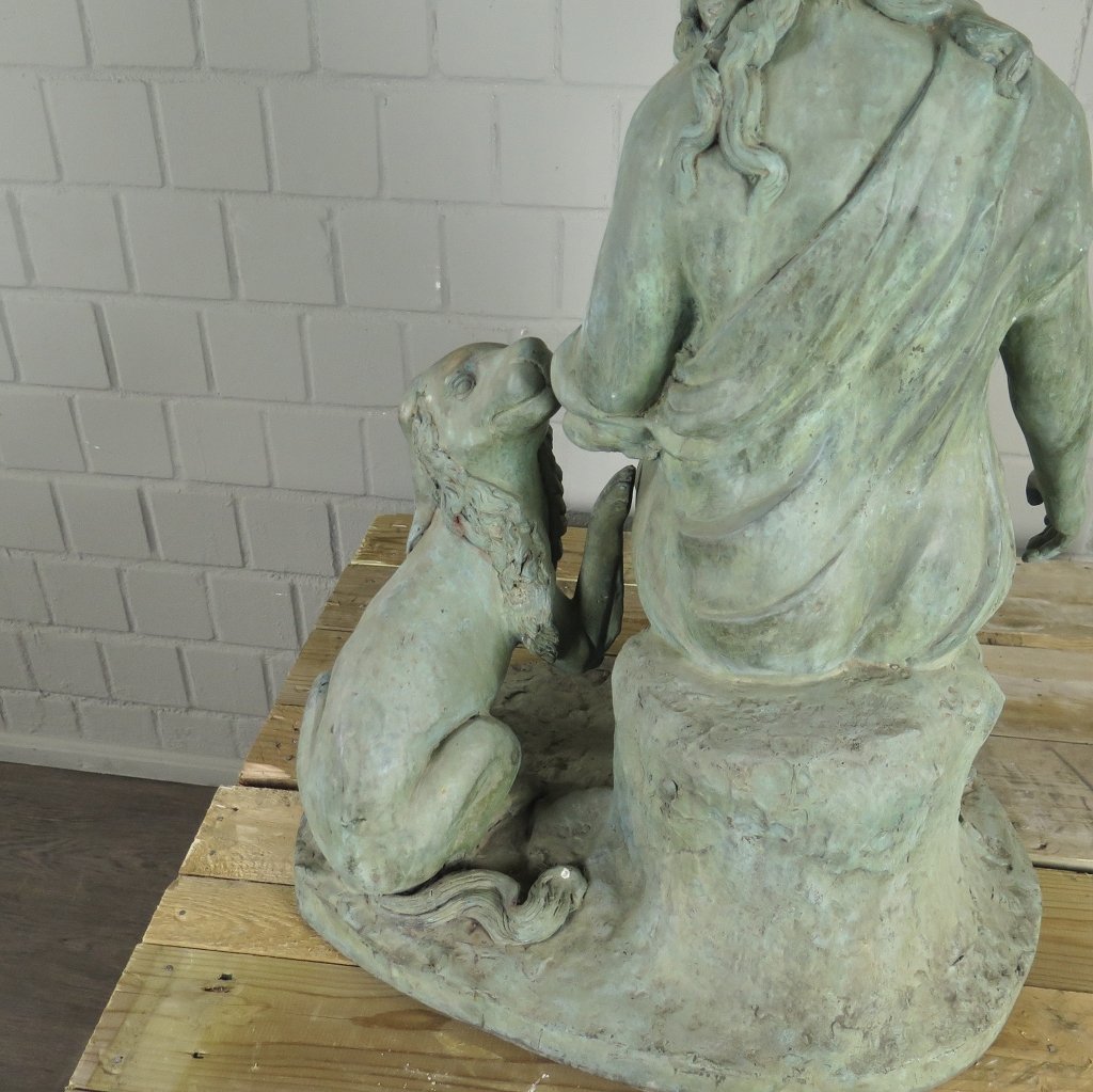 Skulptur Dekoration Mädchen mit Hund Bronze 0,75 m