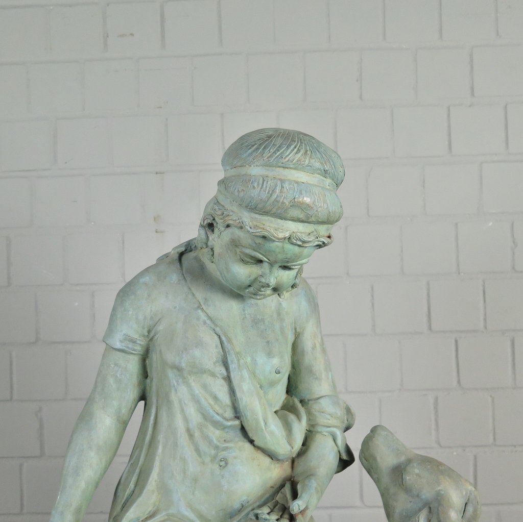 Skulptur Dekoration Mädchen mit Hund Bronze 0,75 m
