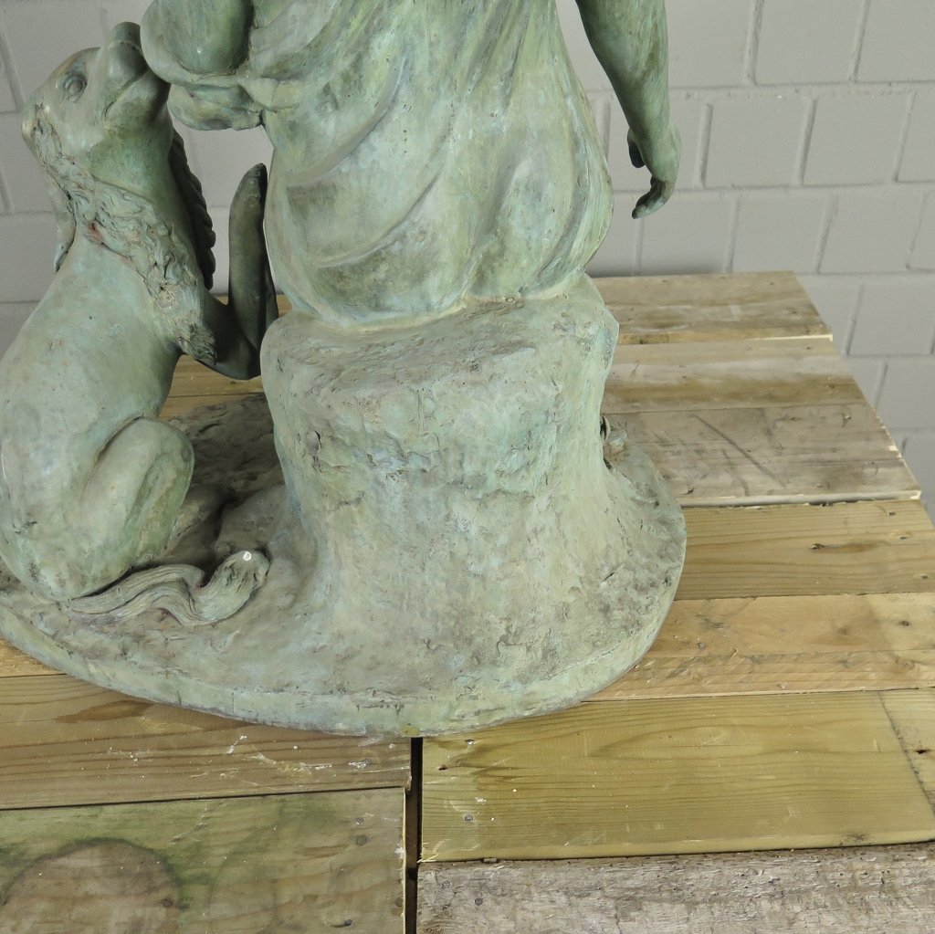 Skulptur Dekoration Mädchen mit Hund Bronze 0,75 m