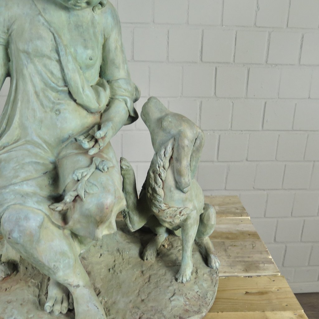 Skulptur Dekoration Mädchen mit Hund Bronze 0,75 m