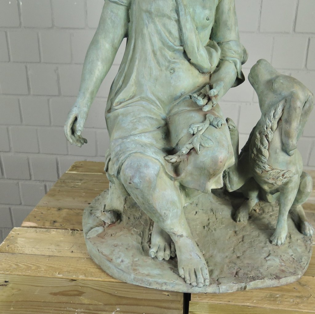 Skulptur Dekoration Mädchen mit Hund Bronze 0,75 m