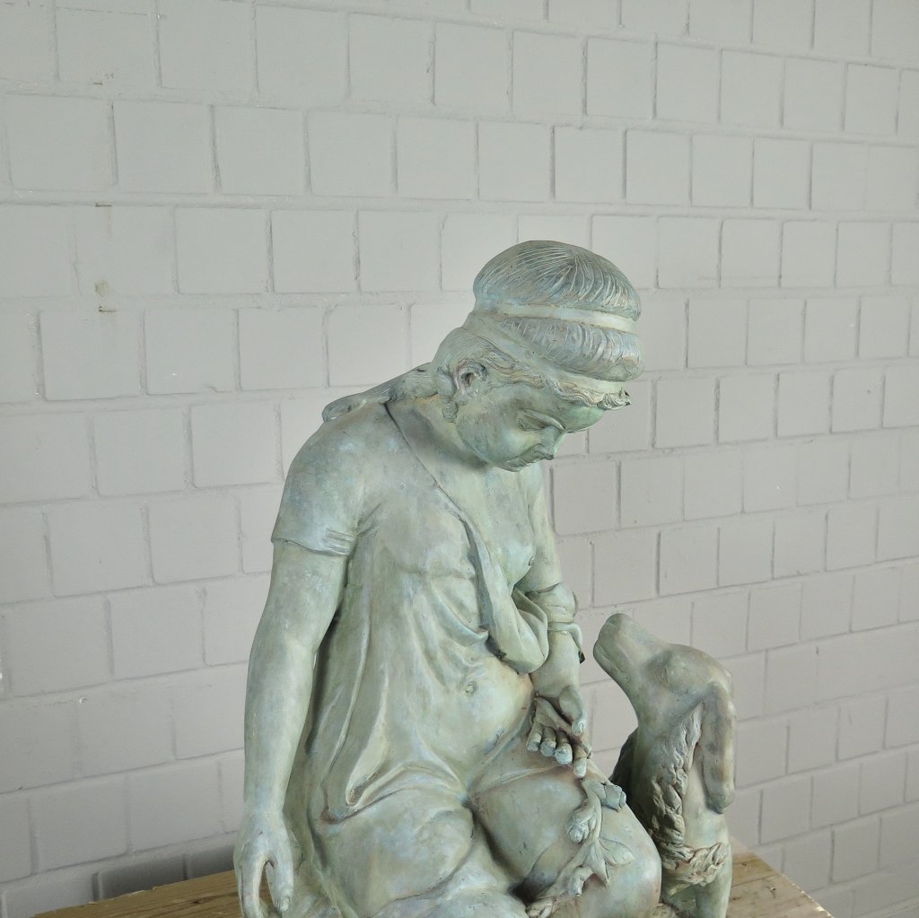 Skulptur Dekoration Mädchen mit Hund Bronze 0,75 m
