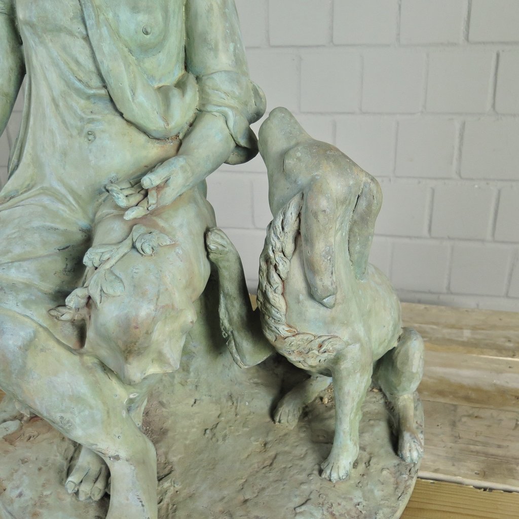 Skulptur Dekoration Mädchen mit Hund Bronze 0,75 m