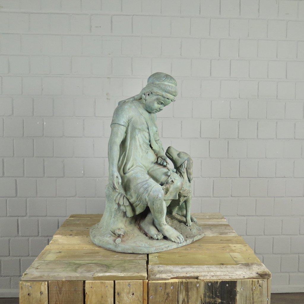 Skulptur Dekoration Mädchen mit Hund Bronze 0,75 m