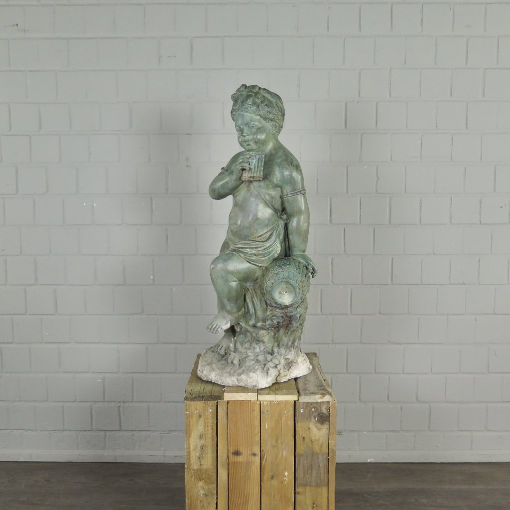 Wasserspeier Wasserspiel Kind mit Vase Bronze 0,90 m
