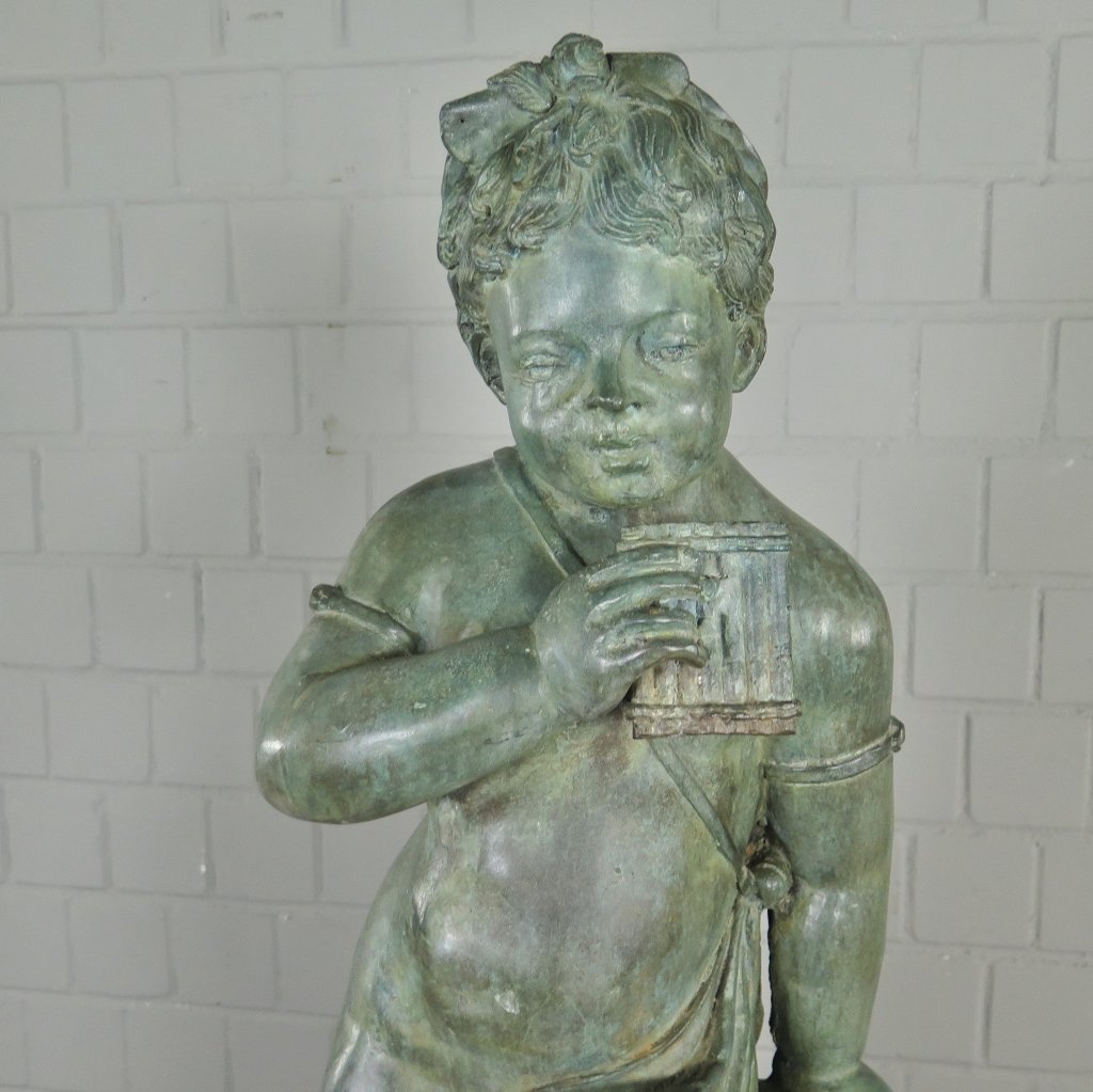 Wasserspeier Wasserspiel Kind mit Vase Bronze 0,90 m