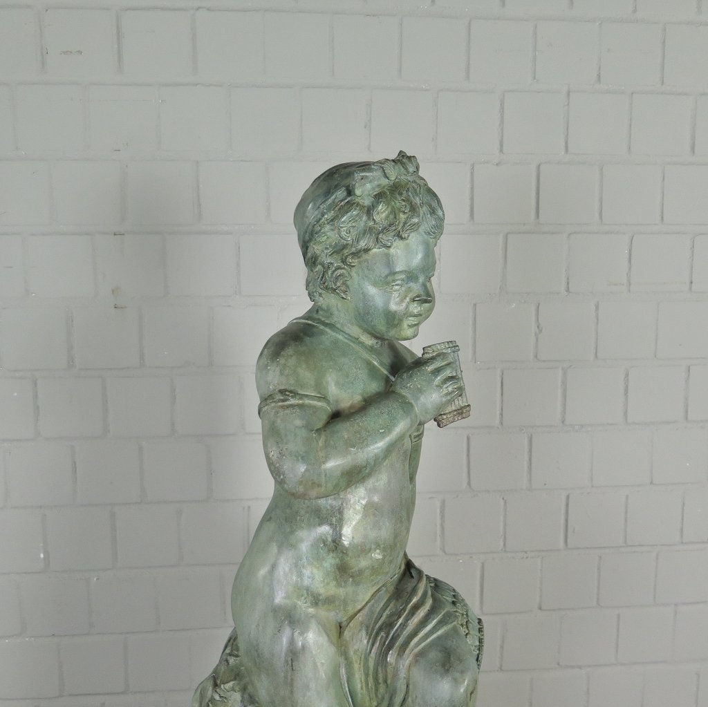 Wasserspeier Wasserspiel Kind mit Vase Bronze 0,90 m