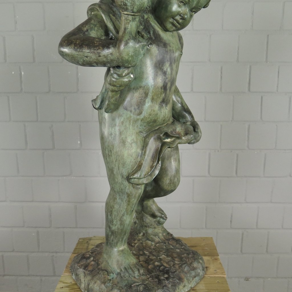 Skulptur Dekoration Putte mit Fackel Bronze 0,77 m