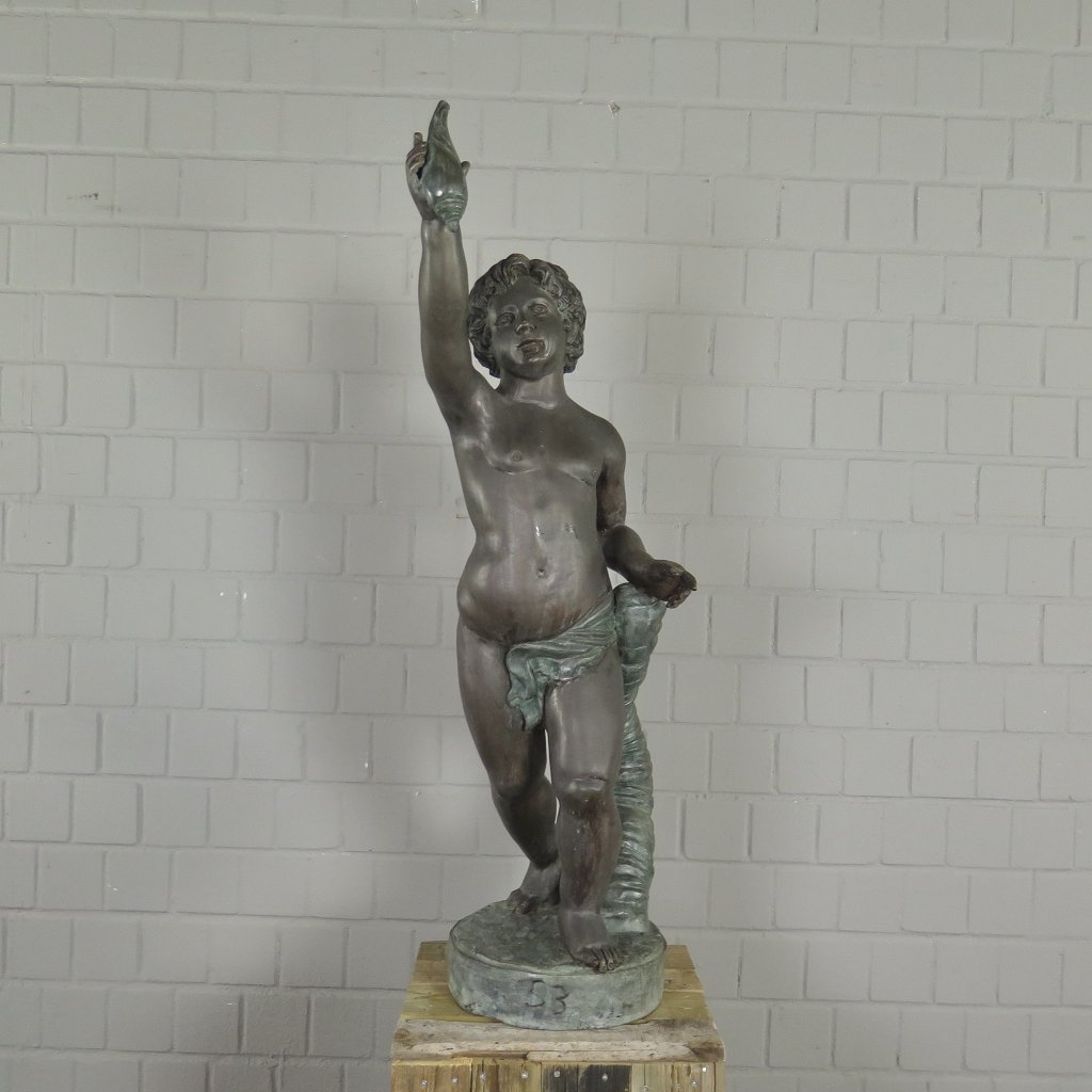Skulptur Dekoration Putte mit Muschel 1,19 m