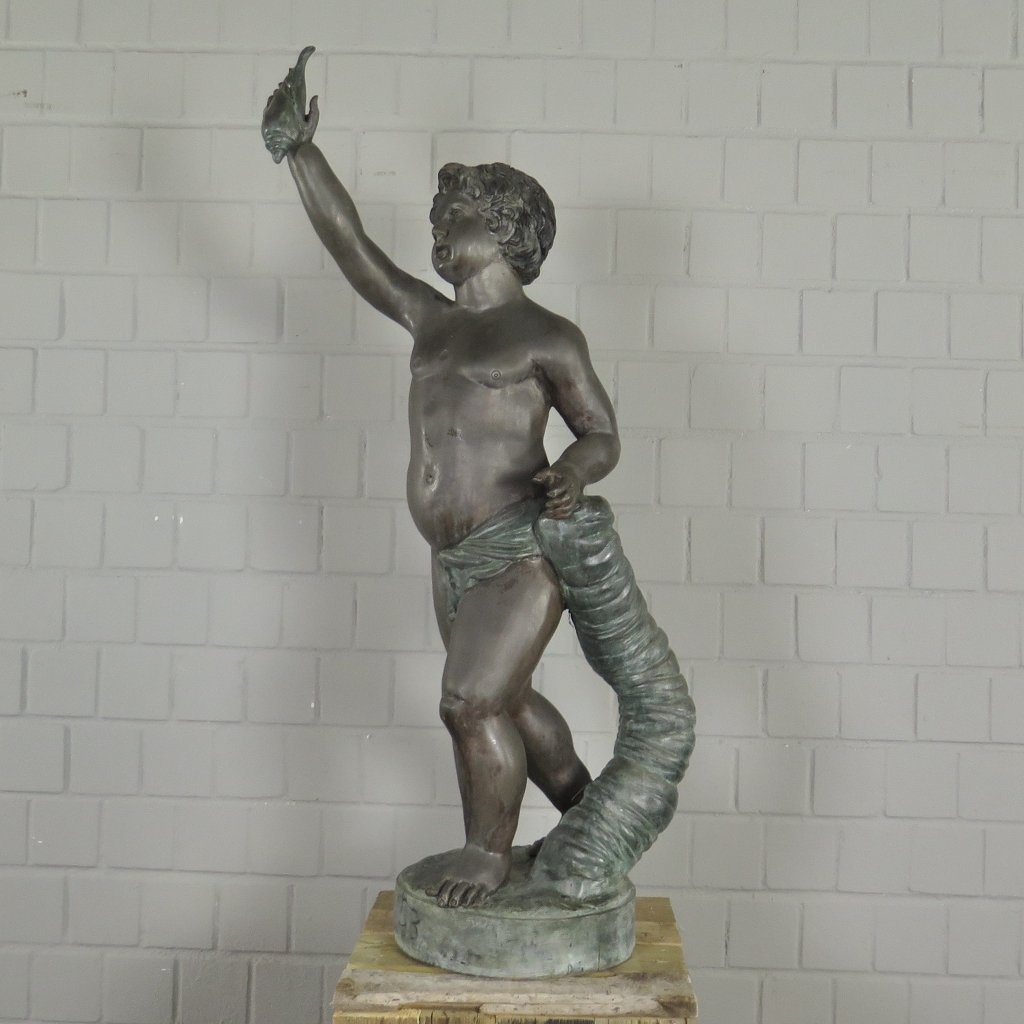 Skulptur Dekoration Putte mit Muschel 1,19 m