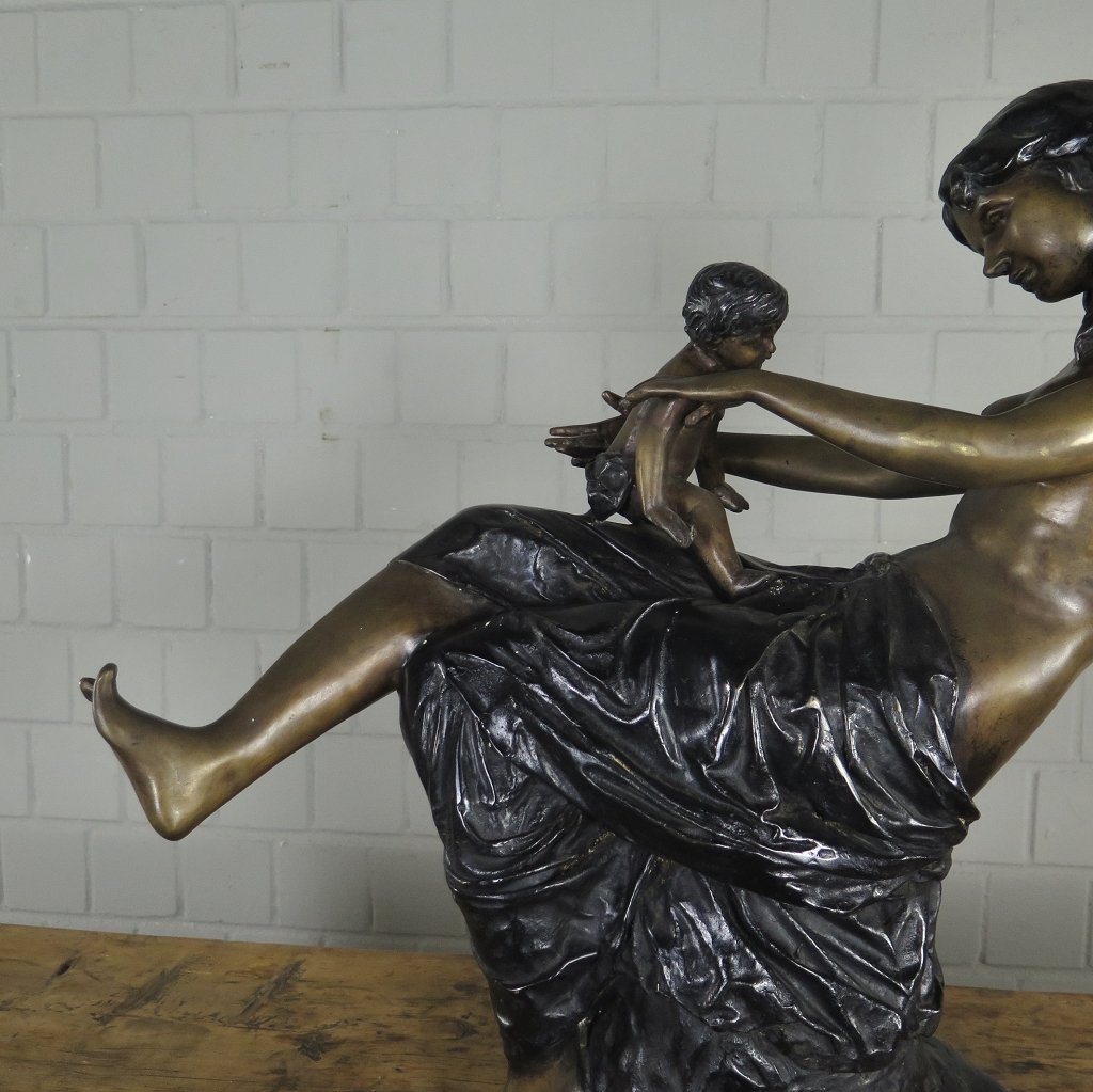 Skulptur Dekoration Frau mit Kind Bronze 0,63 m
