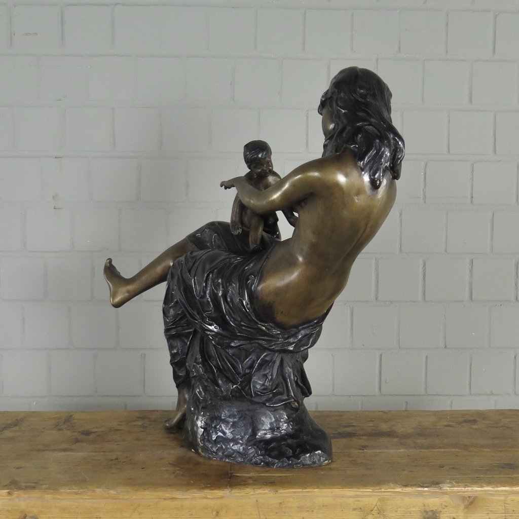 Skulptur Dekoration Frau mit Kind Bronze 0,63 m