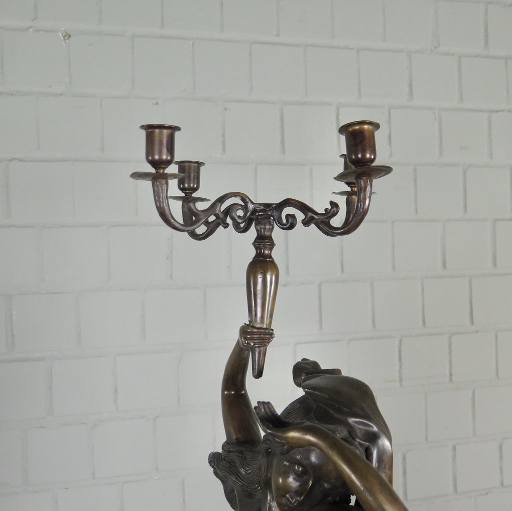 Kerzenständer Kandelaber Skulptur Frau mit Putte Bronze 0,83 m