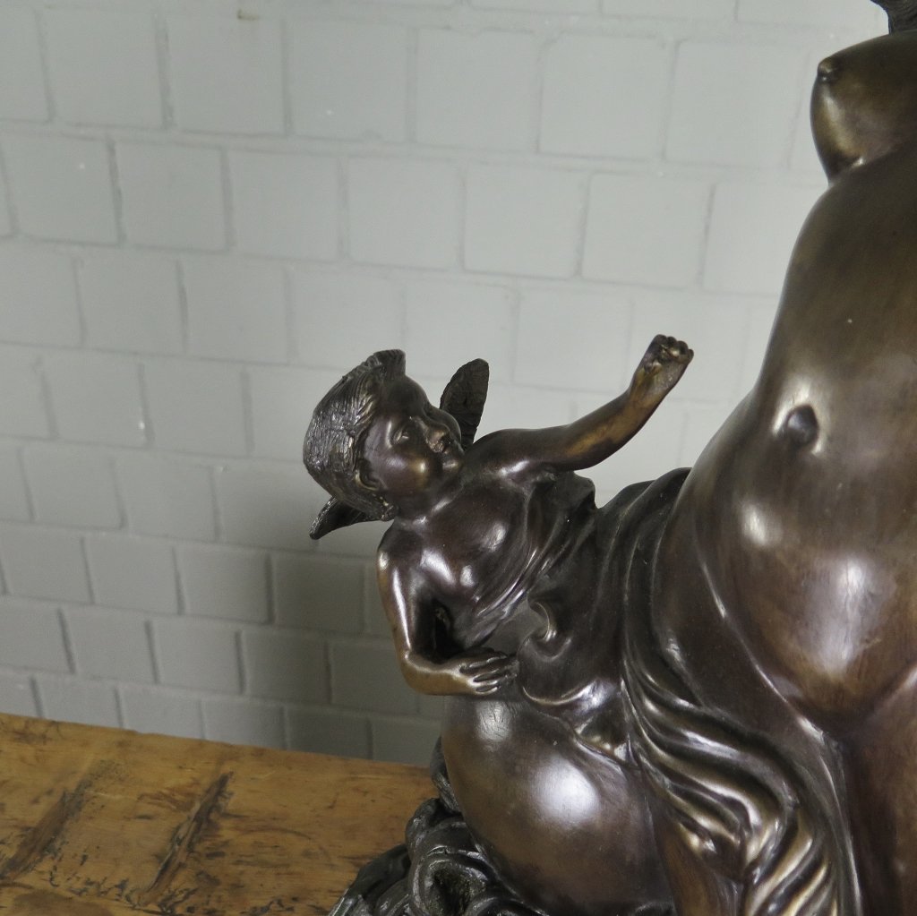 Kerzenständer Kandelaber Skulptur Frau mit Putte Bronze 0,83 m