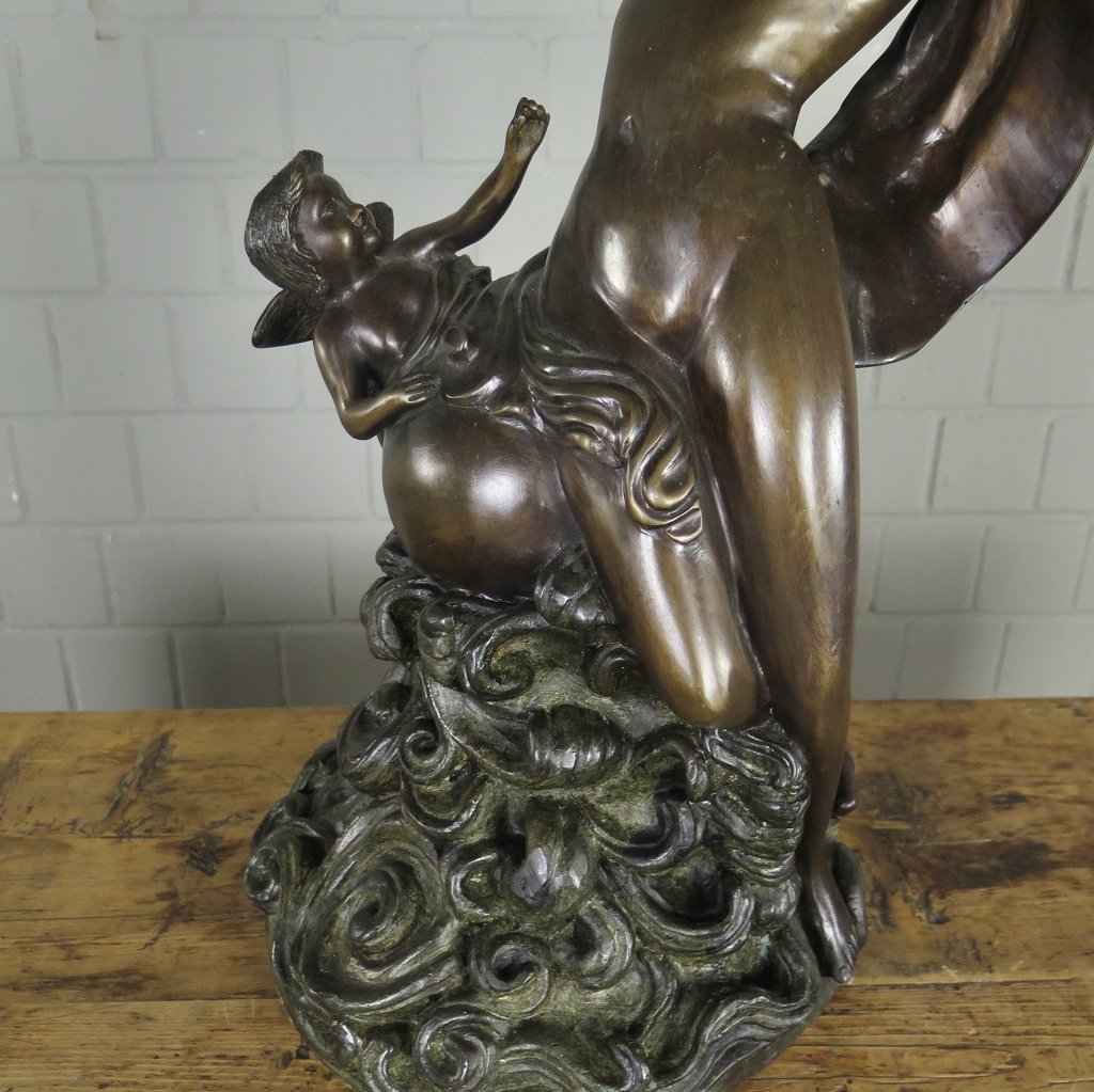 Kerzenständer Kandelaber Skulptur Frau mit Putte Bronze 0,83 m