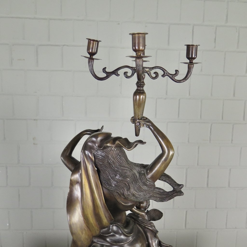 Kerzenständer Kandelaber Skulptur Frau mit Putte Bronze 0,83 m