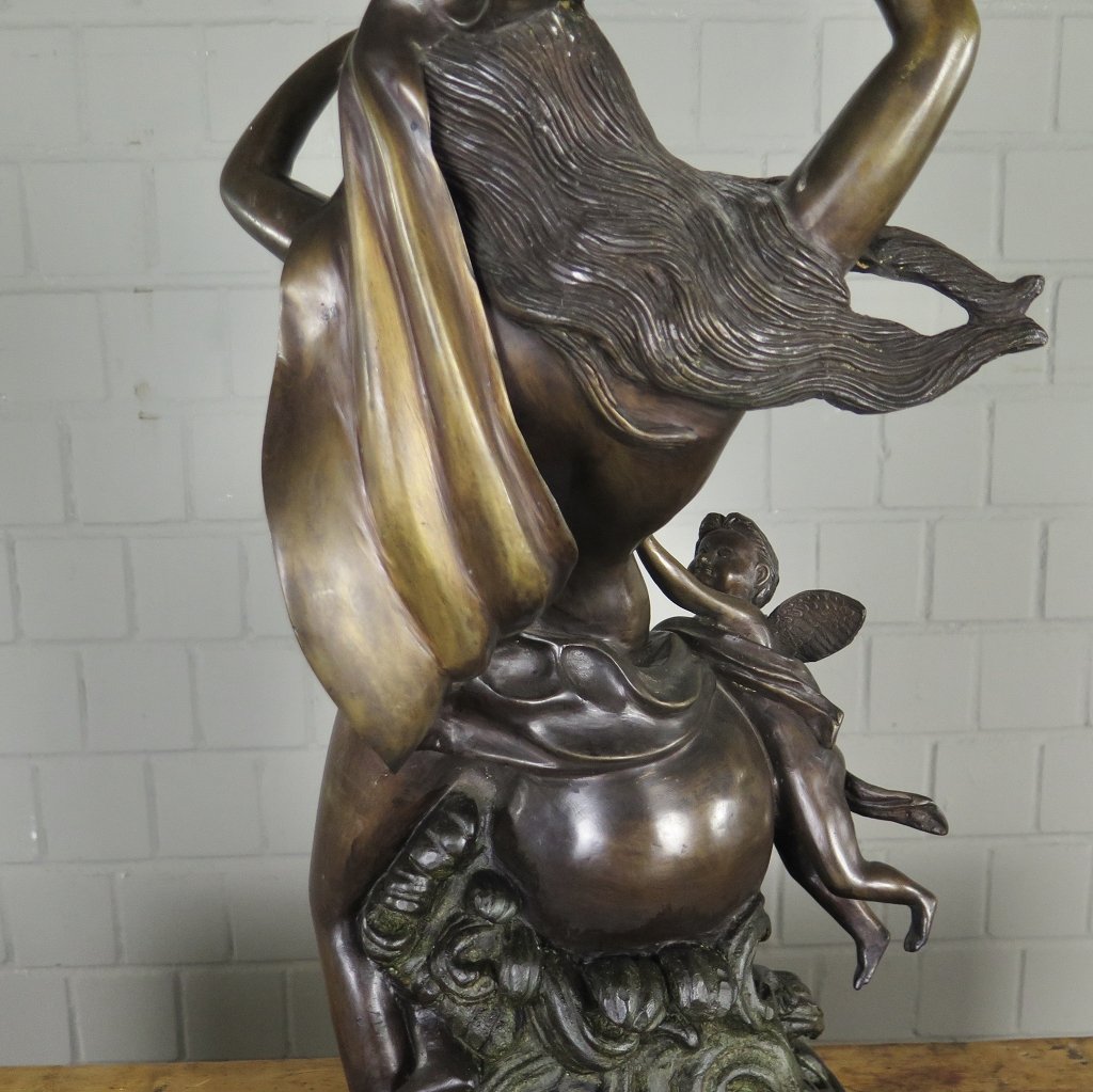 Kerzenständer Kandelaber Skulptur Frau mit Putte Bronze 0,83 m