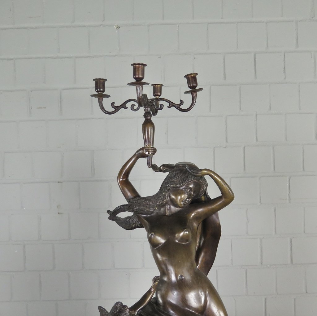Kerzenständer Kandelaber Skulptur Frau mit Putte Bronze 0,83 m