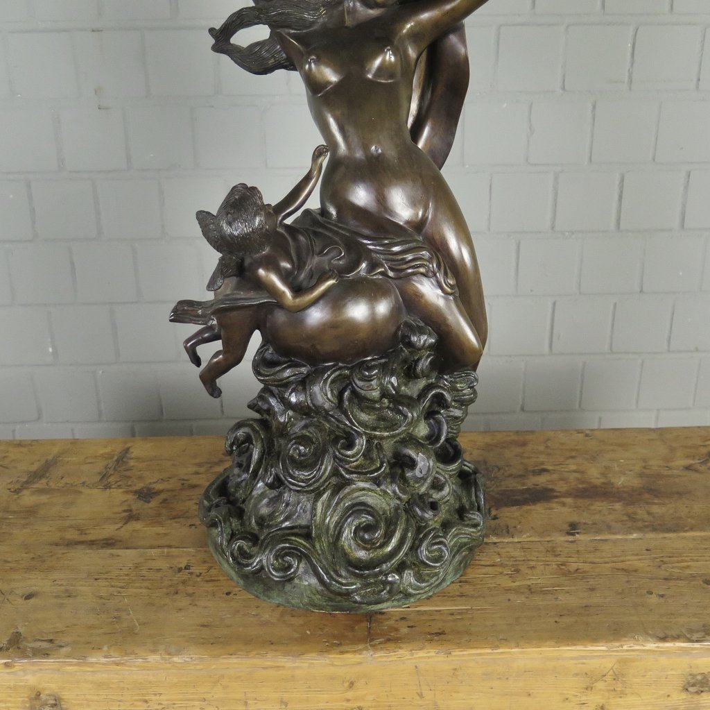 Kerzenständer Kandelaber Skulptur Frau mit Putte Bronze 0,83 m