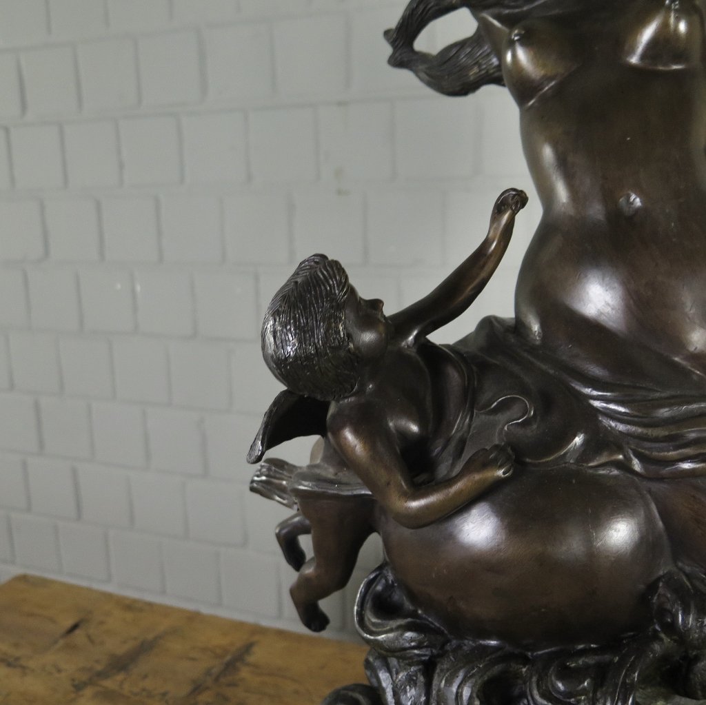 Kerzenständer Kandelaber Skulptur Frau mit Putte Bronze 0,83 m