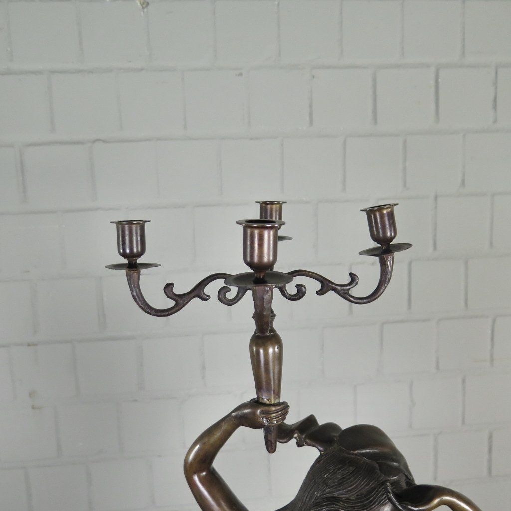 Kerzenständer Kandelaber Skulptur Frau mit Putte Bronze 0,83 m
