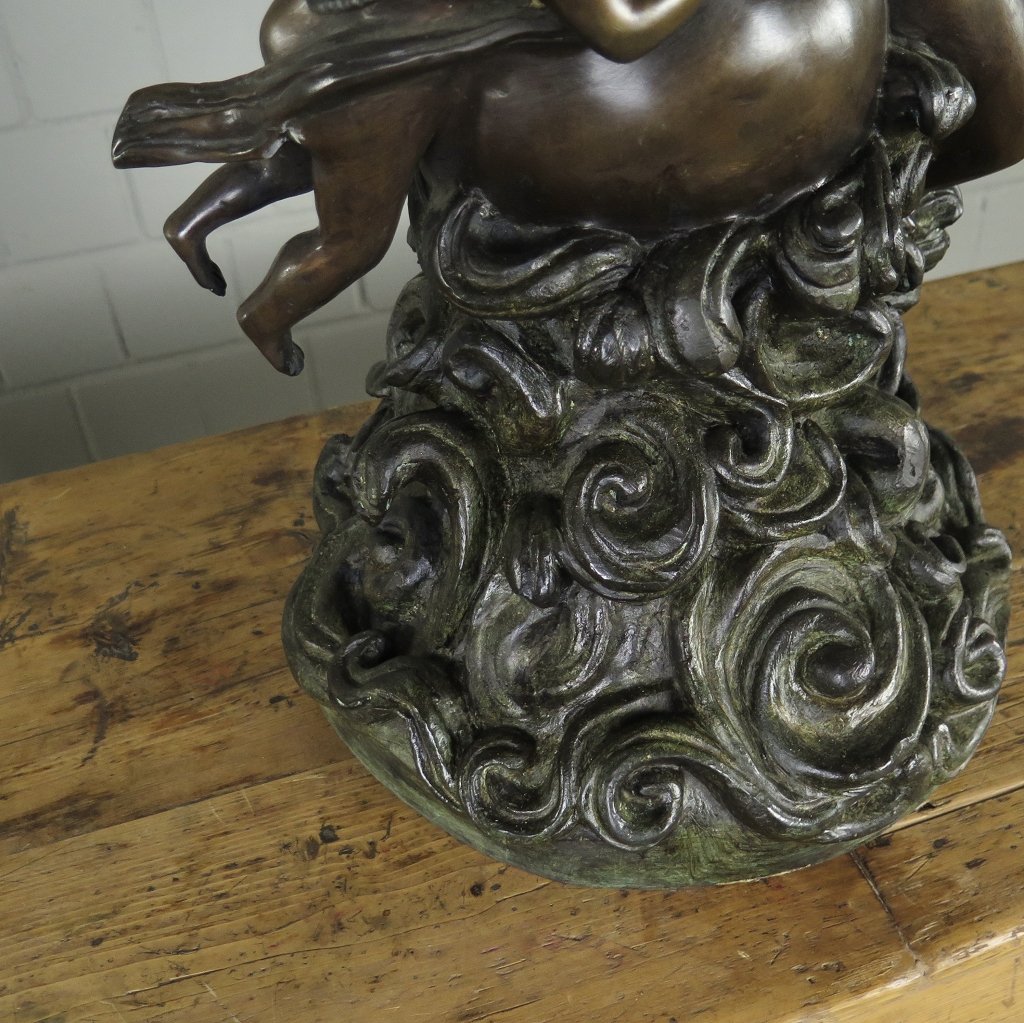 Kerzenständer Kandelaber Skulptur Frau mit Putte Bronze 0,83 m
