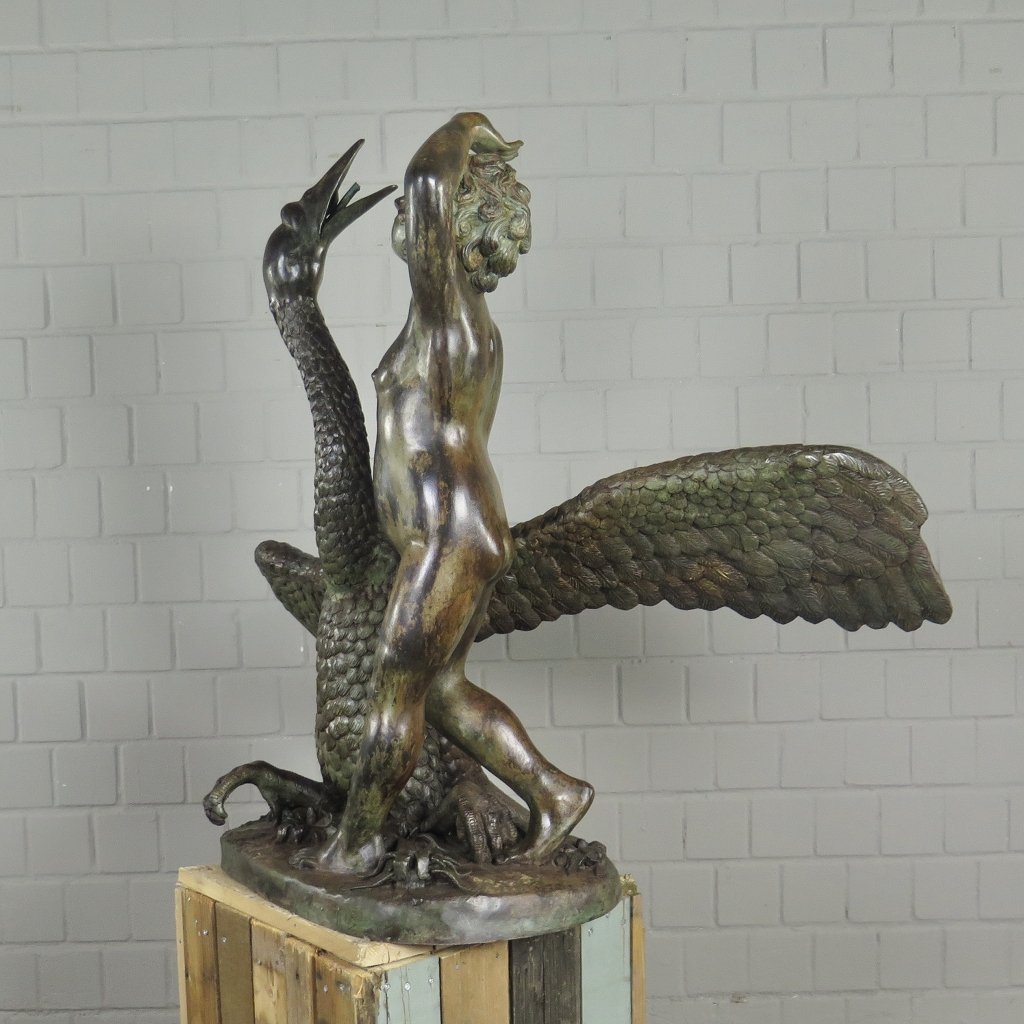 Wasserspeier Wasserspiel Putte mit Schwan Bronze 0,94 m