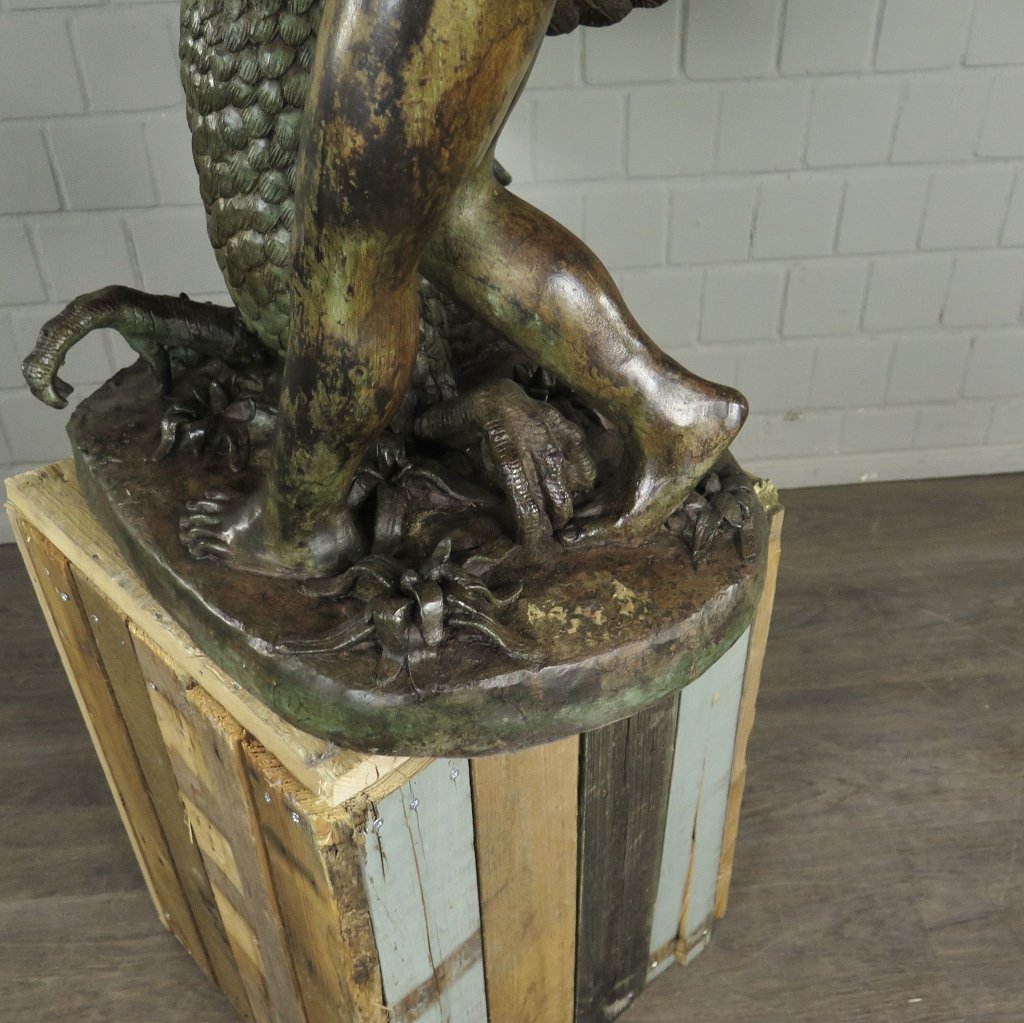 Wasserspeier Wasserspiel Putte mit Schwan Bronze 0,94 m