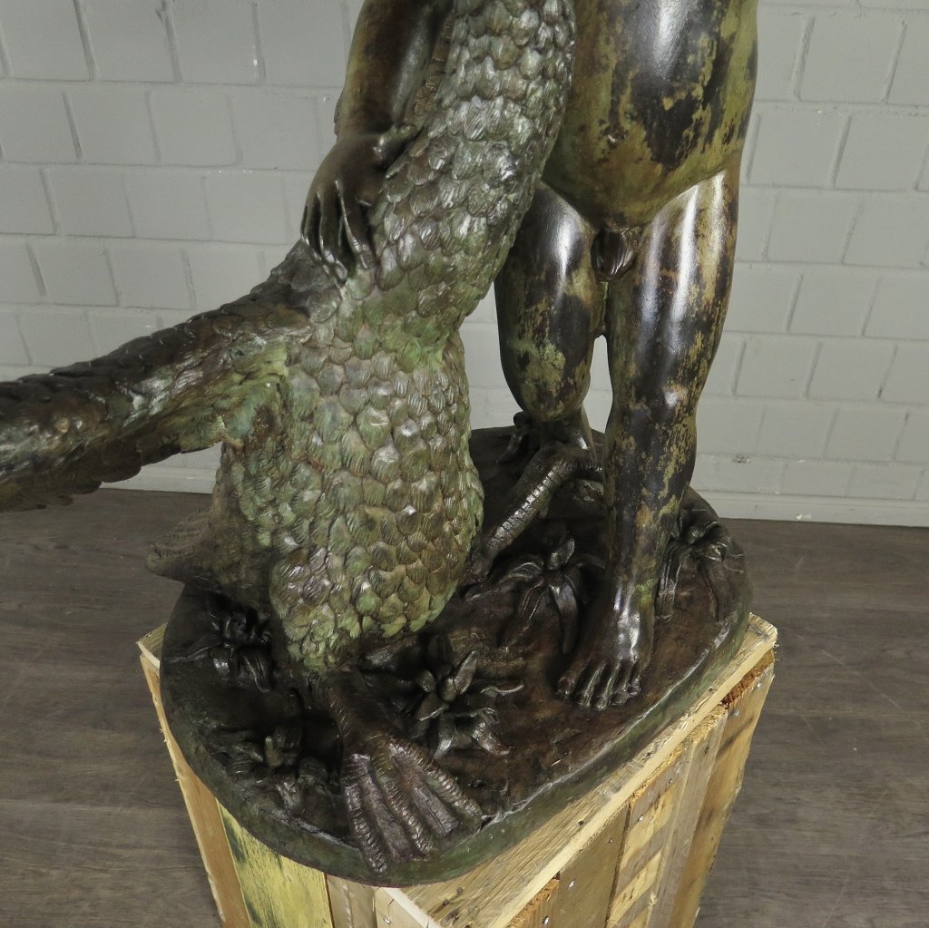 Wasserspeier Wasserspiel Putte mit Schwan Bronze 0,94 m