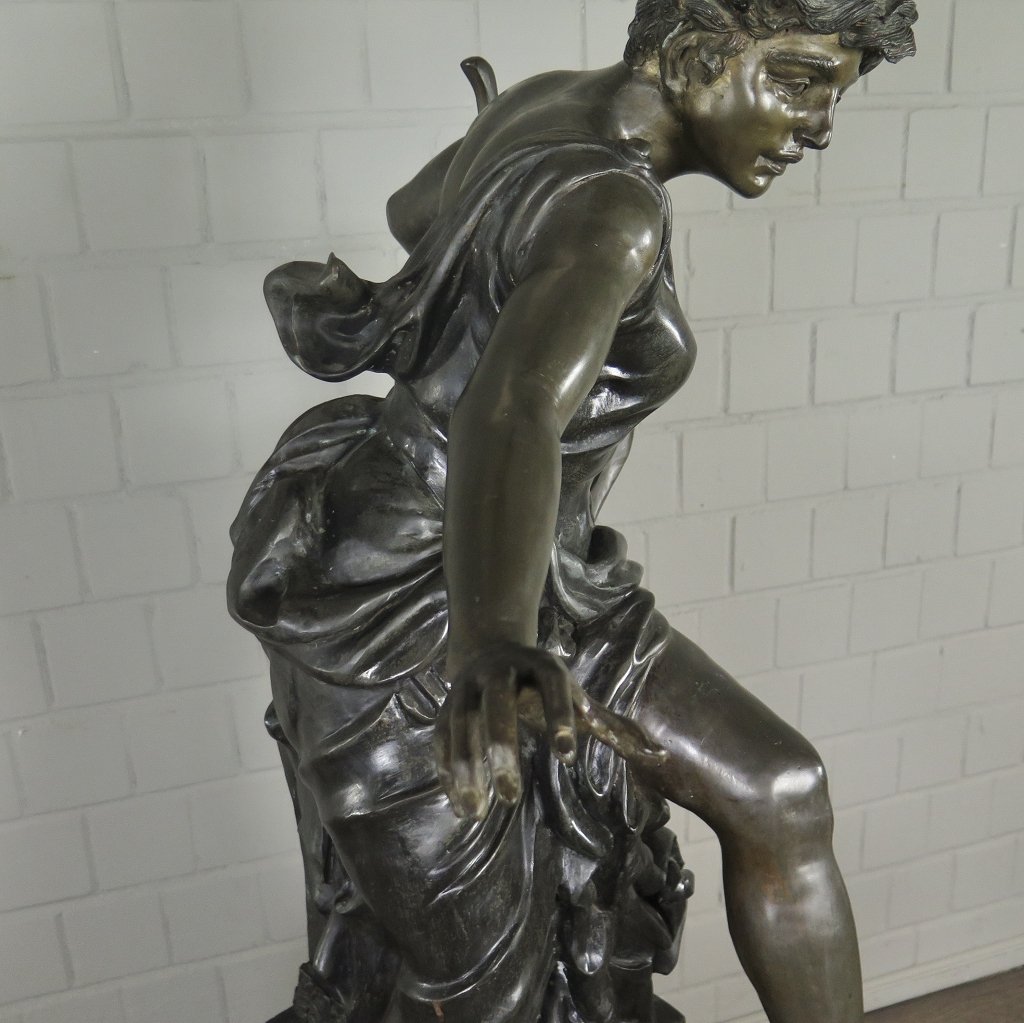 Skulptur Dekoration Frau mit Leier Bronze 0,97 m