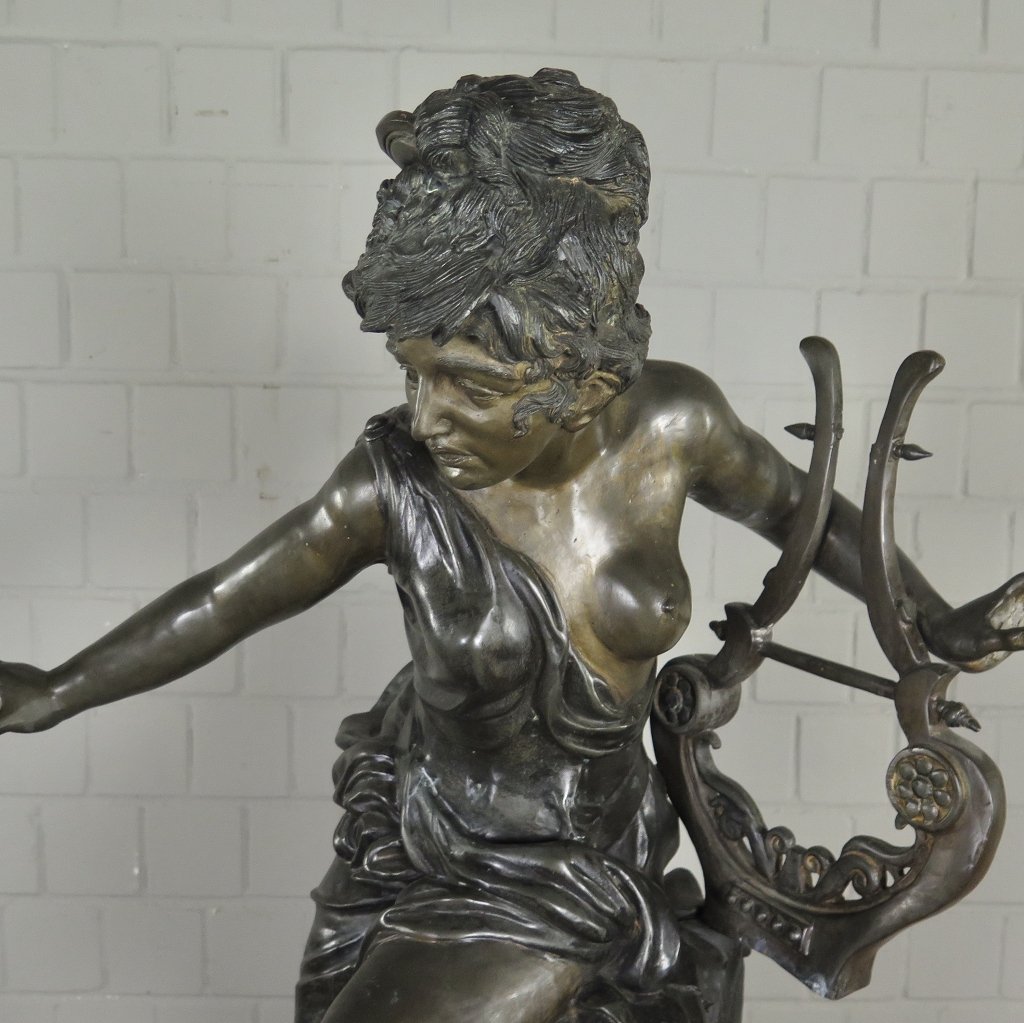 Skulptur Dekoration Frau mit Leier Bronze 0,97 m