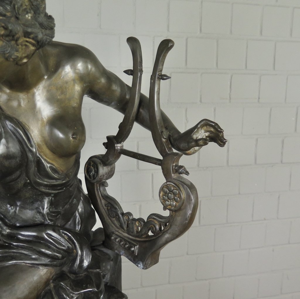 Skulptur Dekoration Frau mit Leier Bronze 0,97 m