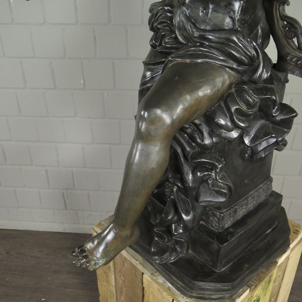 Skulptur Dekoration Frau mit Leier Bronze 0,97 m
