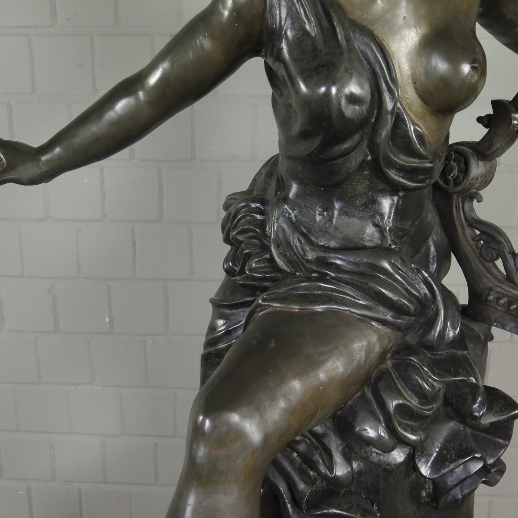 Skulptur Dekoration Frau mit Leier Bronze 0,97 m
